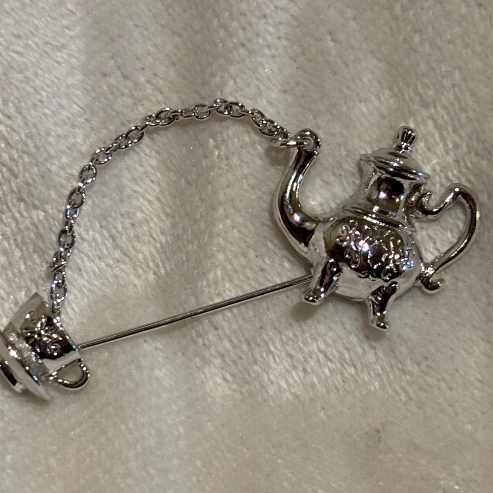 AVON BRANDED STICK PIN..SILVER TEA POT AND CUP STICK PIN…SO DIFFERENT AND UNIQUE
